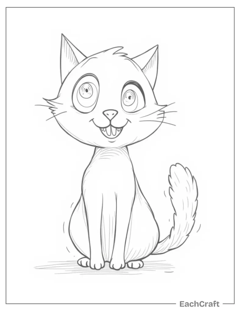 Cartoon cat sketched with pencil