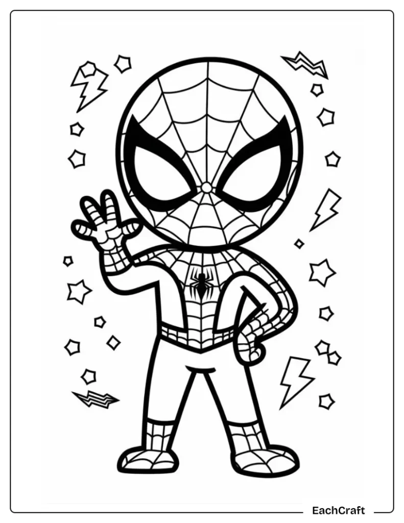 Cute kid Spider-Man cartoon coloring pages