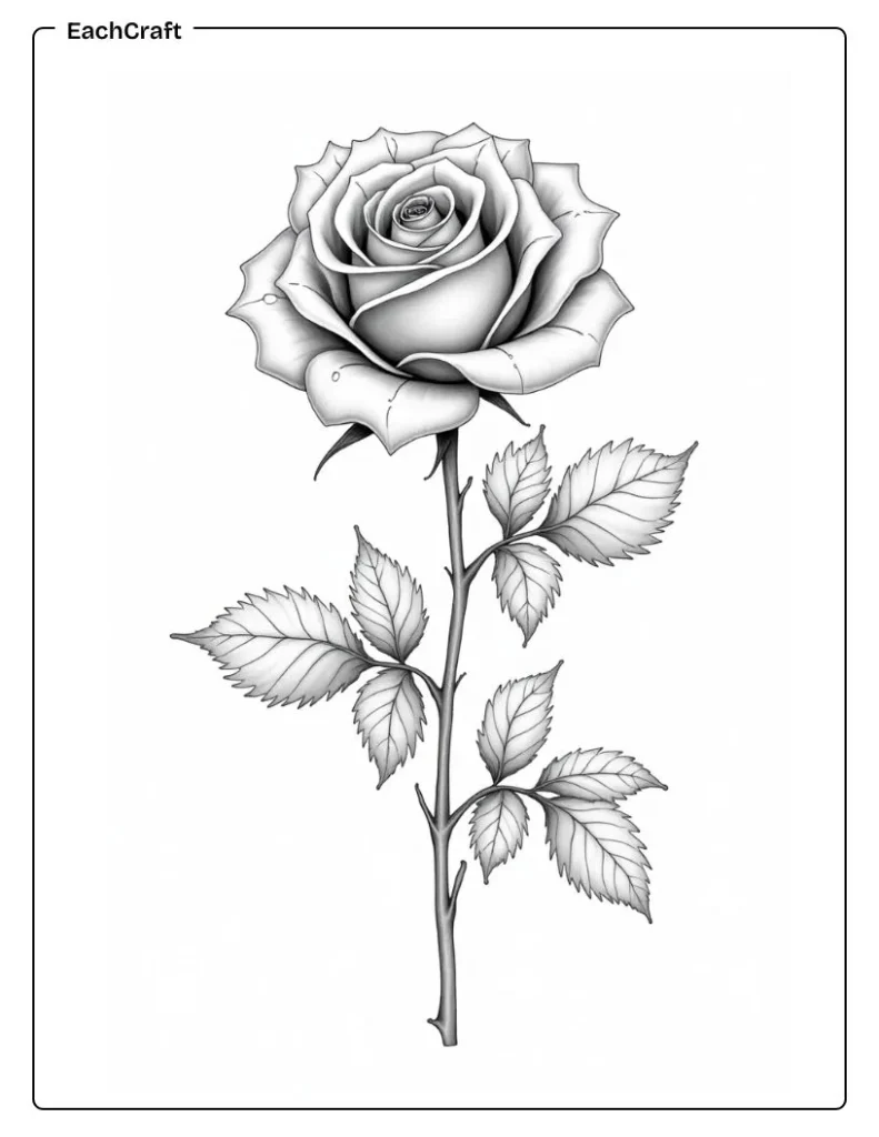 Fully grown rose coloring page