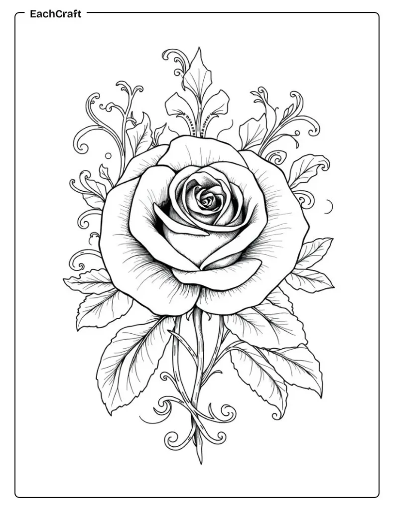 Growing rose coloring page