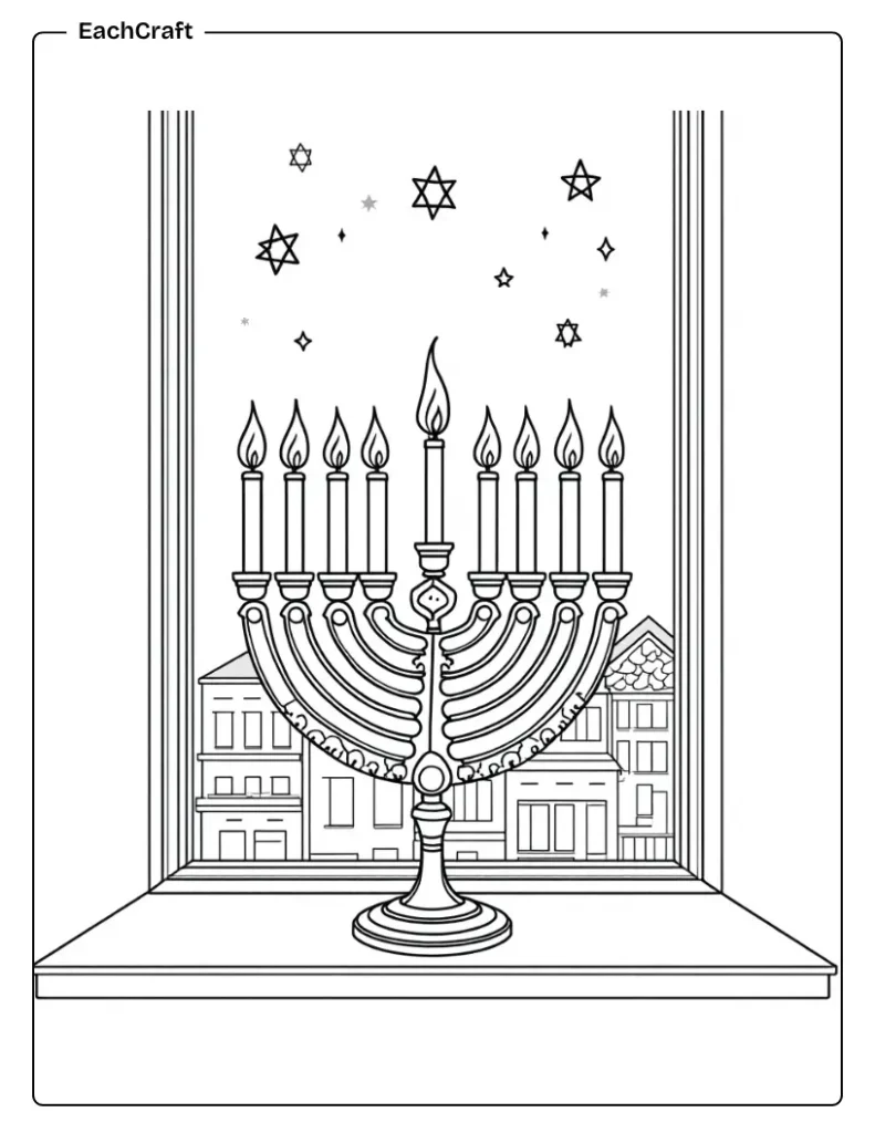 Hanukkah night sky with menorah