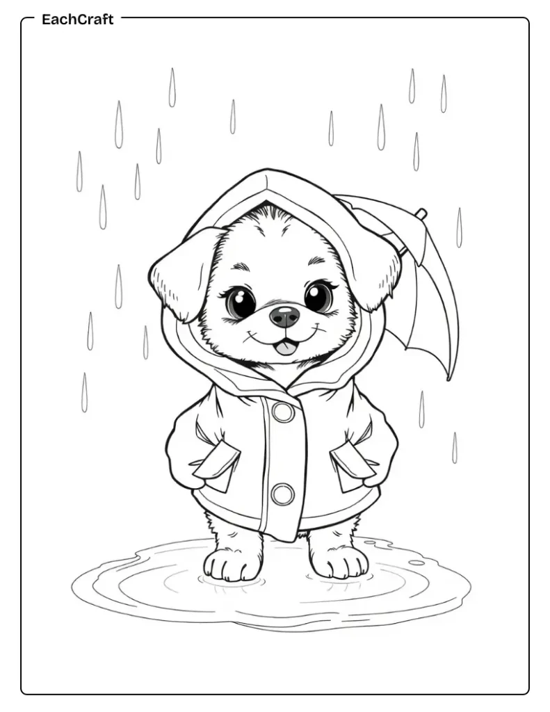 Happy dog holding umbrella