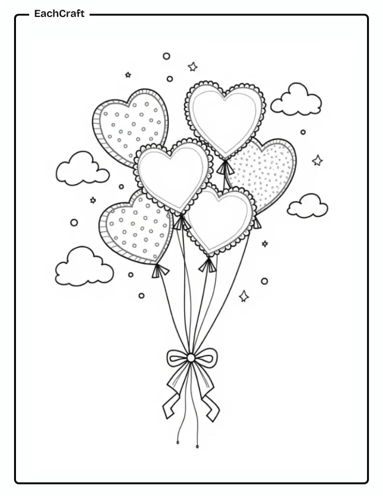 Heart balloons floating in the sky