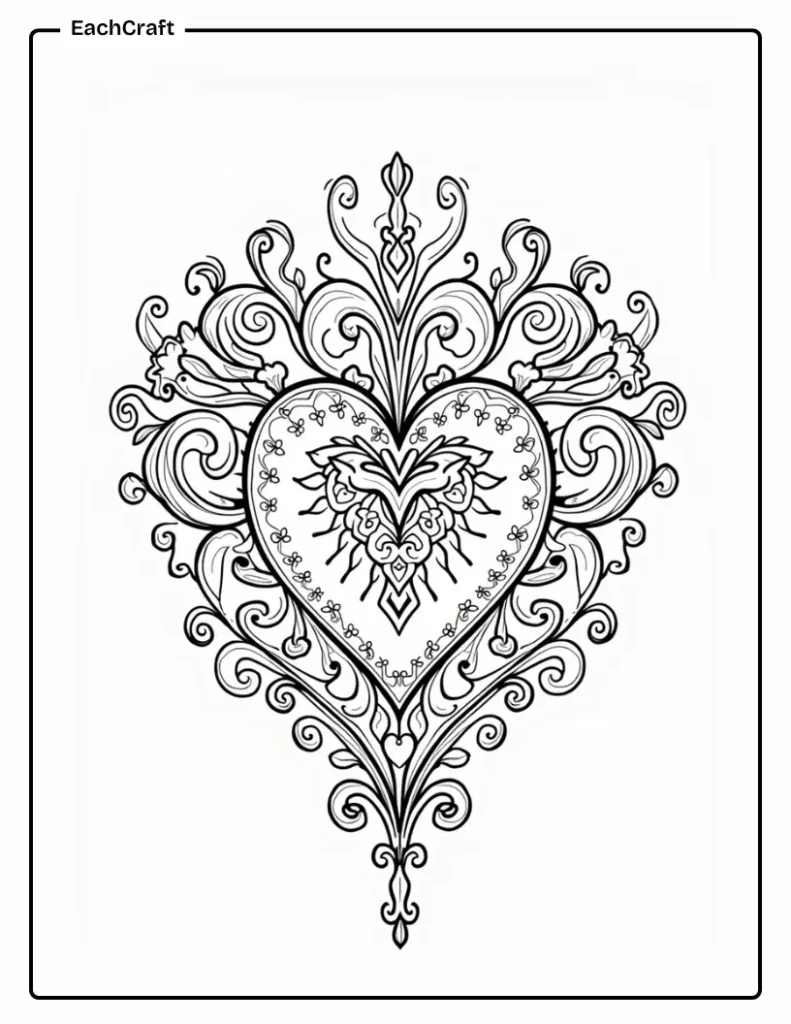 Mandala heart valentine's day coloring page