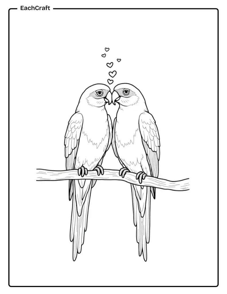 Romantic macaw couple sitting on a tree