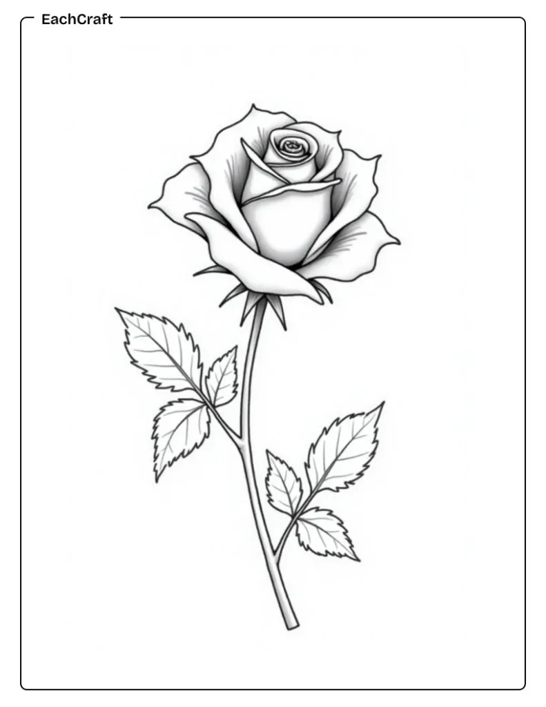 Simple rose coloring page