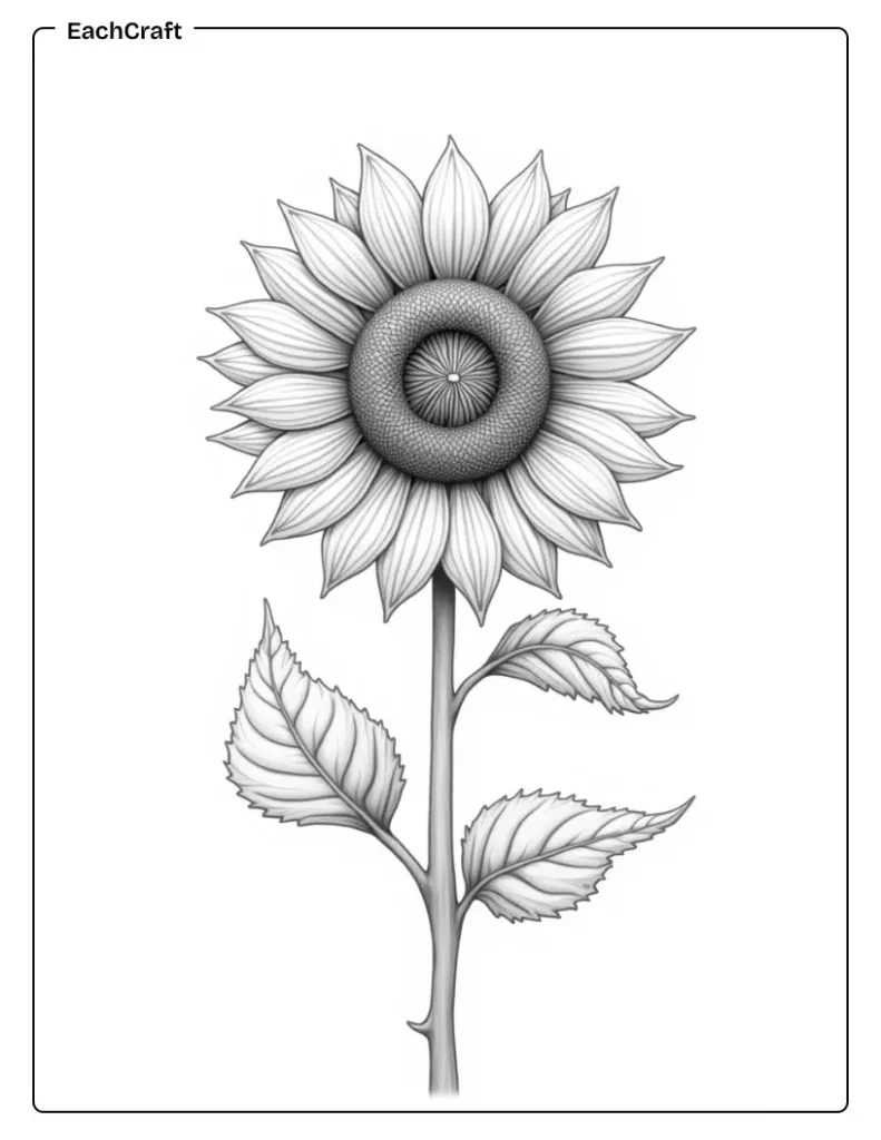 Single sunflower with leaf