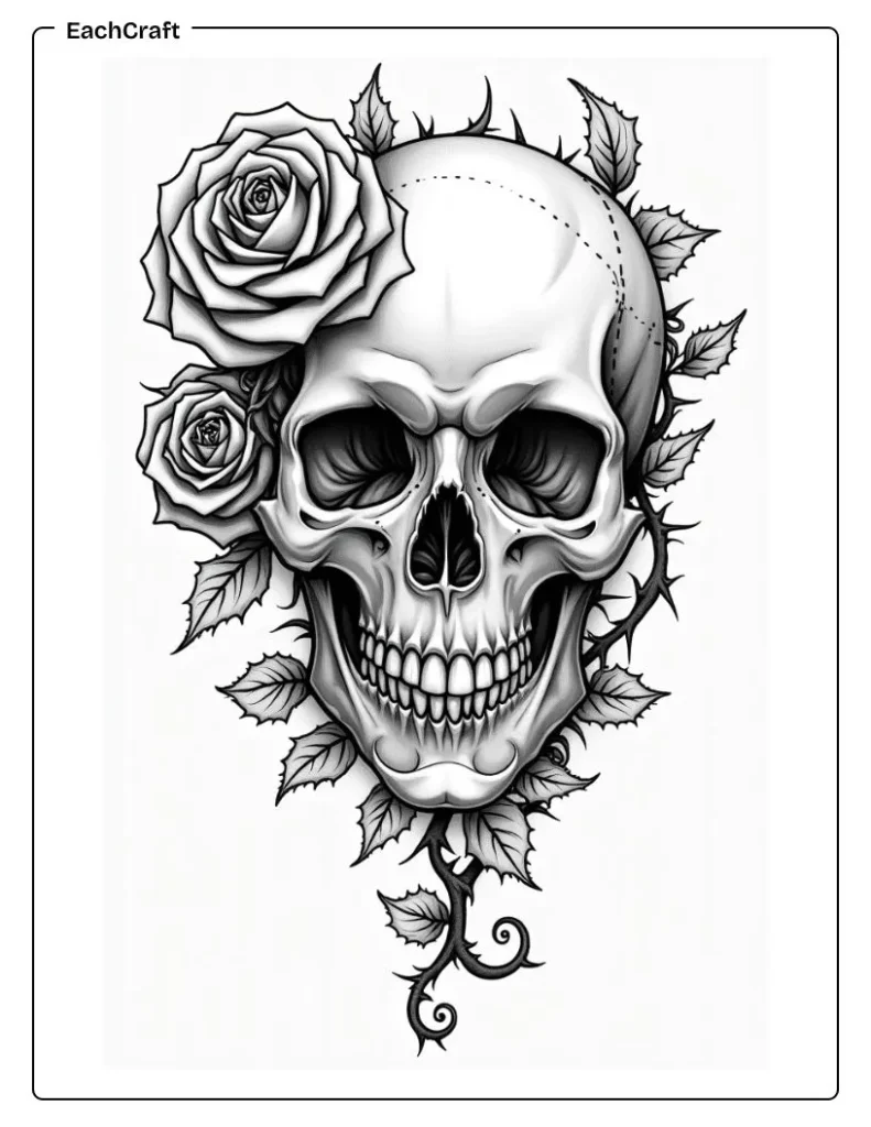 Skull rose coloring page