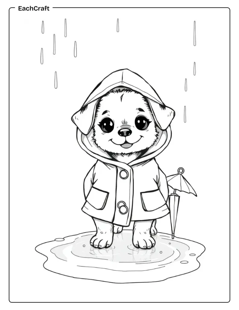 Small dog wearing raincoat