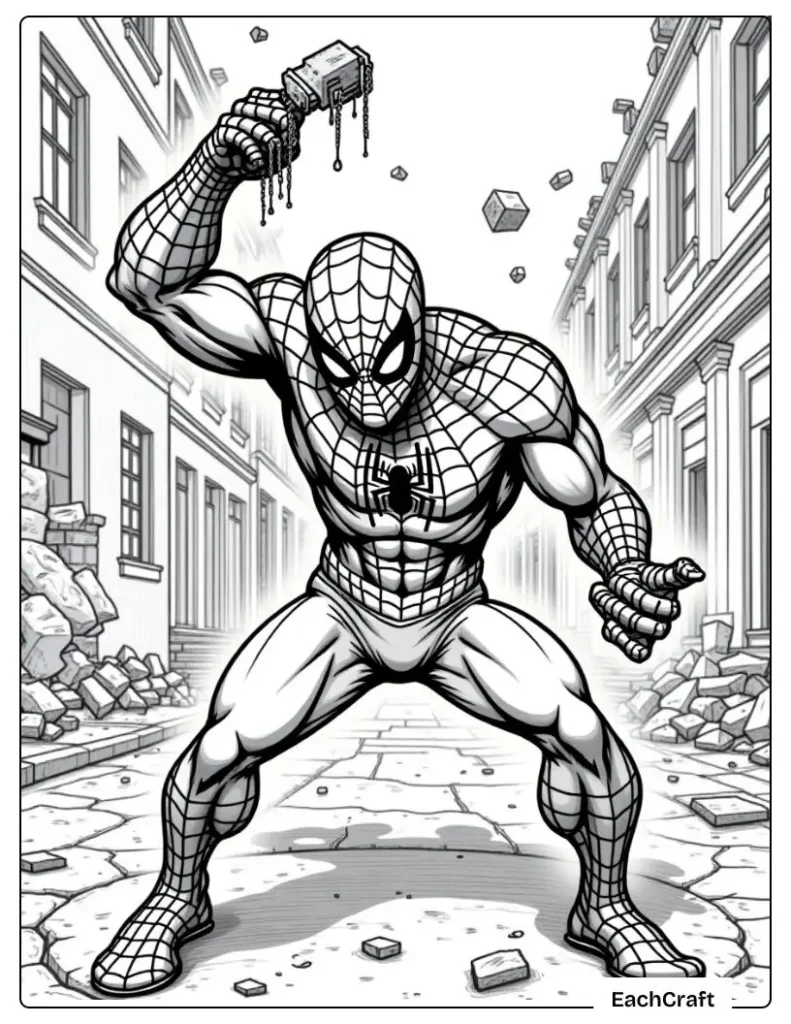 Spider man lifting a heavy object