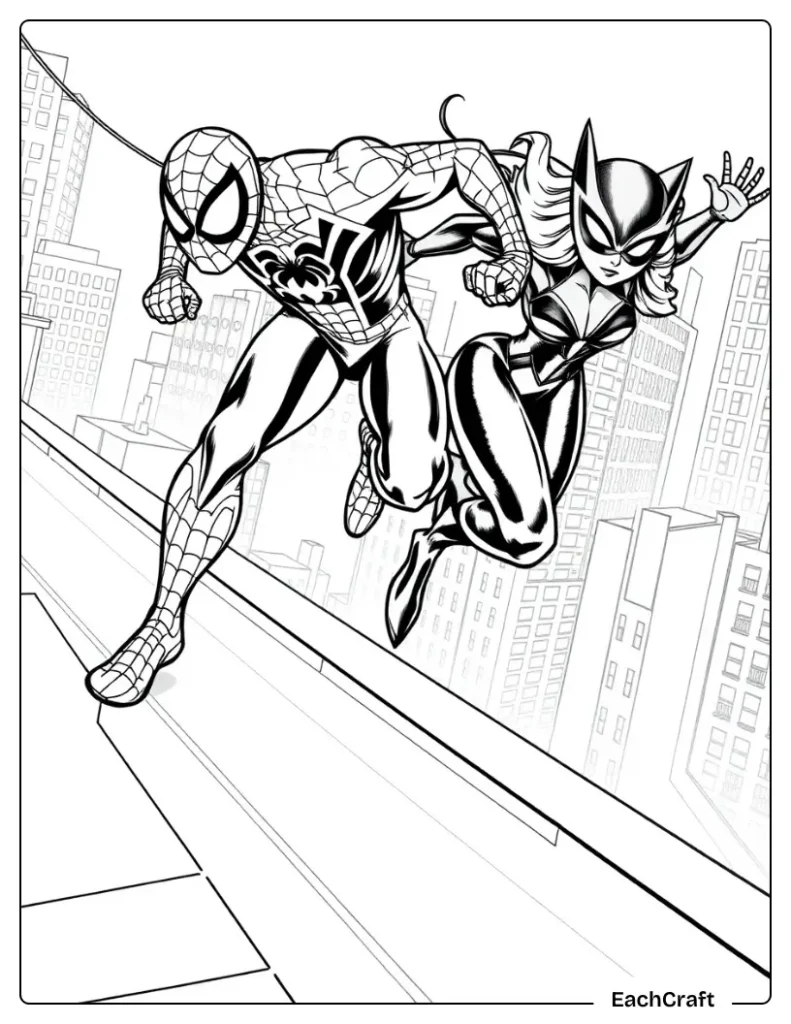 Spider man and black cat in action