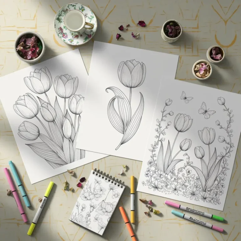 Tulip coloring pages (free pdf printable)