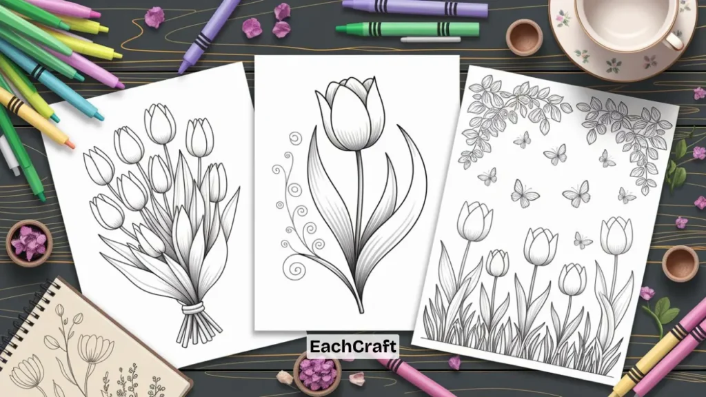 Tulip coloring pages (pdf printable)