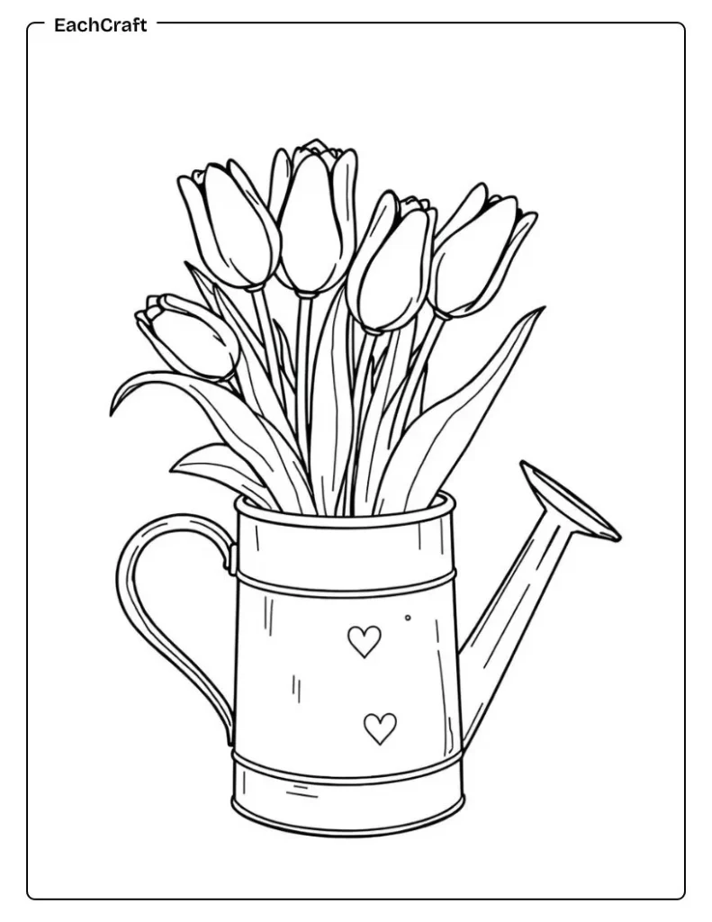 Tulips in a watering can