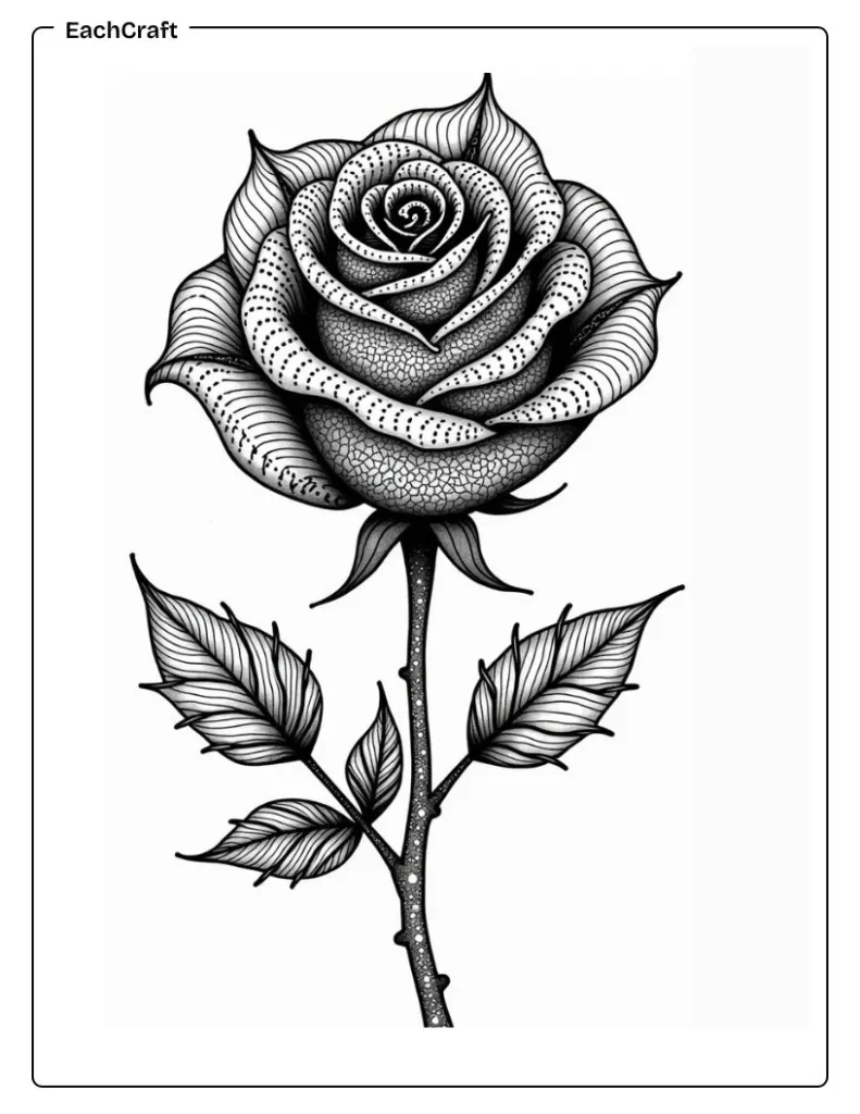 Unique zentangle pattern rose