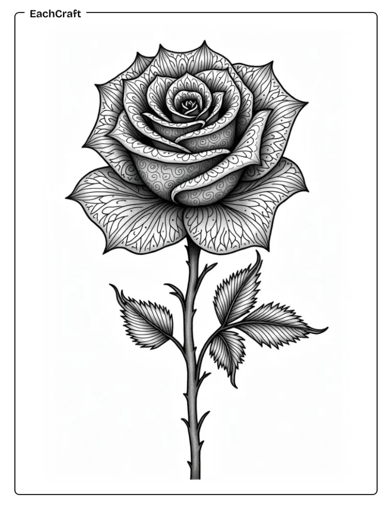 Zentangle rose pattern coloring page